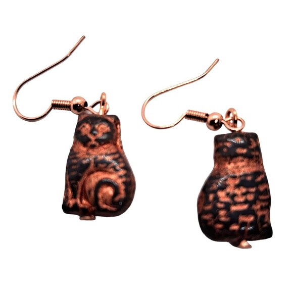 Czech glass cats with copper trim pierced earrings earwires - Picture 1 of 2